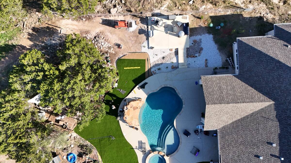 Aerial turf and pool install
